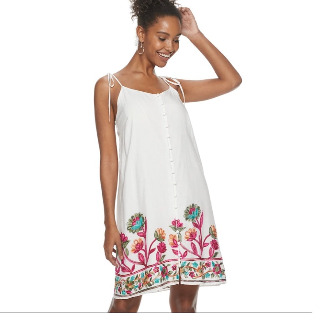 Hailey Lyn Floral Embroidery Button-Front Dress